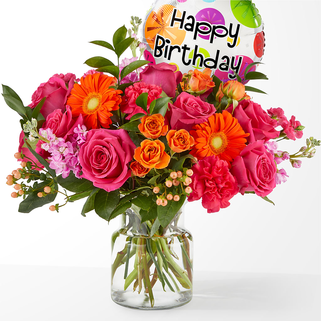 Fiesta Bouquet with Birthday Balloon – A Special Design Florist, Newport News VA