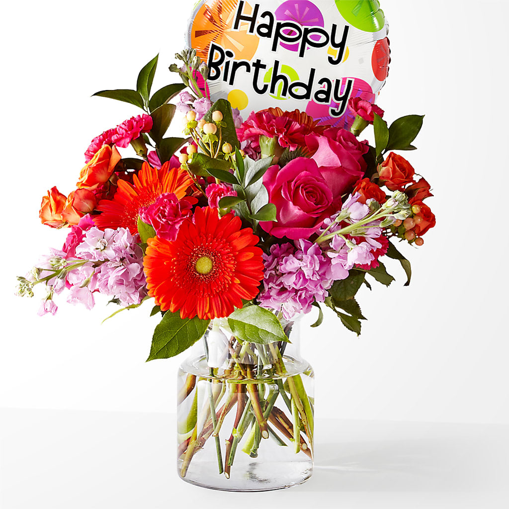 Fiesta Bouquet with Birthday Balloon – A Special Design Florist, Newport News VA