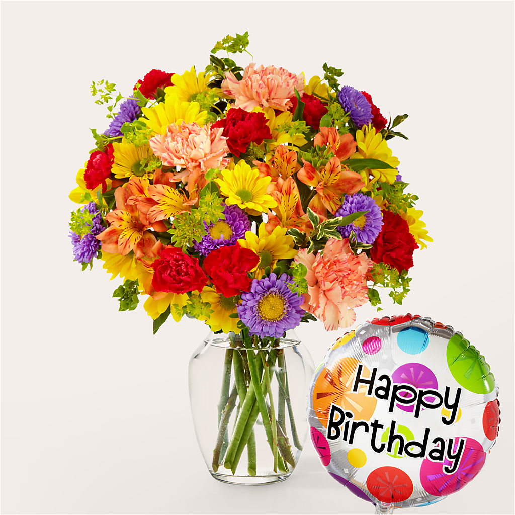 Kaleidoscope Bouquet with Birthday Balloon – A Special Design Florist, Newport News VA